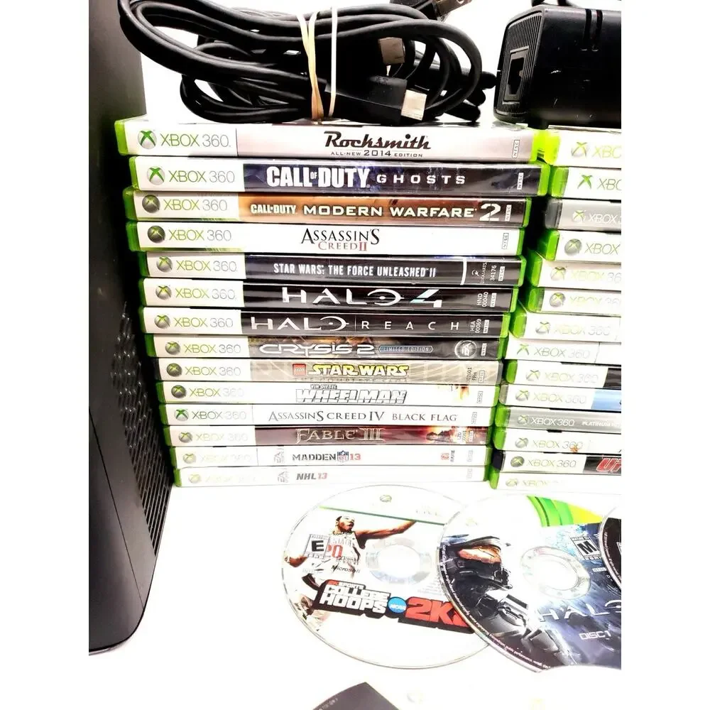 Microsoft Xbox 360 S Console - Black (1439) 250GB Drive & 34 Games SYSTEM WORKS